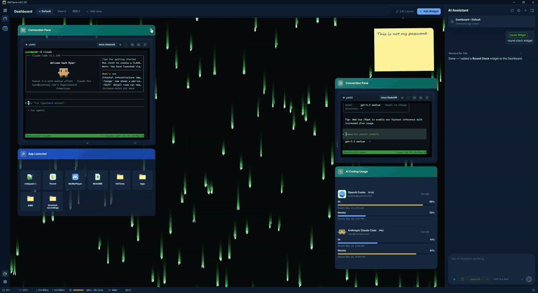 KKTerm demo showing the desktop admin workspace
